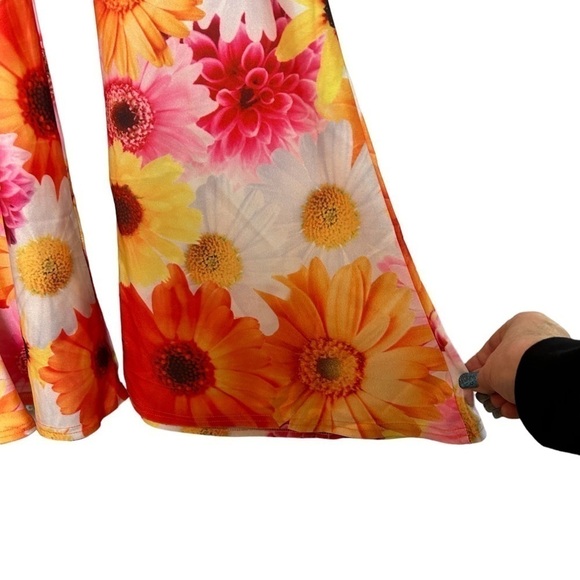 70’s Inspired Retro Bright Floral Bell Bottom Pants - Picture 5 of 10